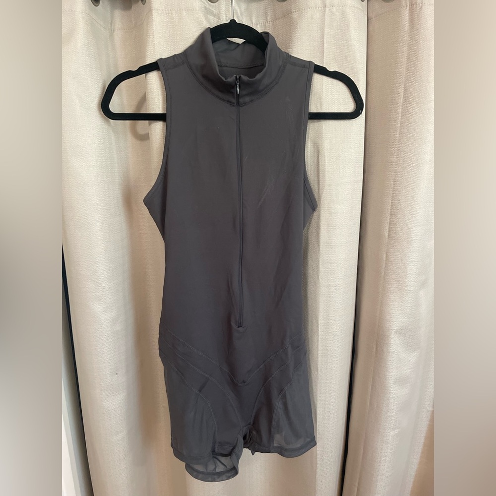 Gray Sleeveless women’s workout onesie .So sexy on